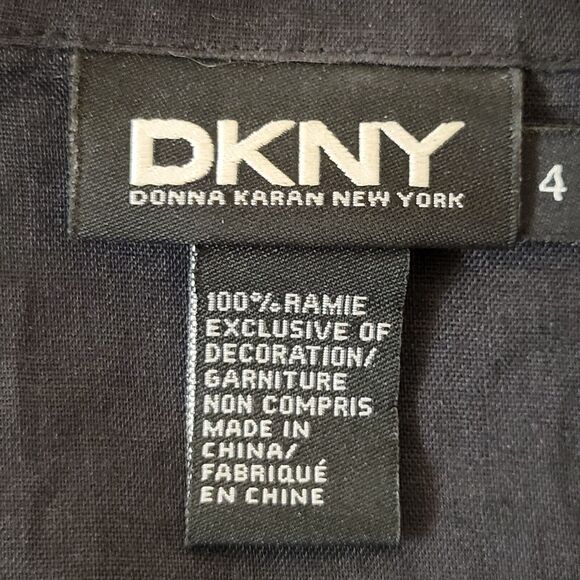 DKNY Black Ruffled Lace Inserts Buttons Down Women Blouse Size 4 - Picture 7 of 9